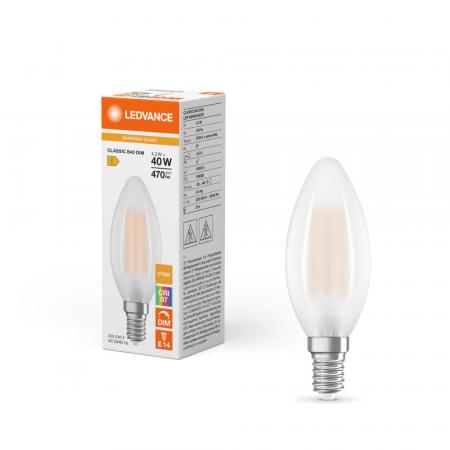 Ledvance E14 LED Kerzenlampe Classic dimmbar matt 4,2W wie 40W 2700K warmweißes Licht hohe Farbwiedergabe CRI97